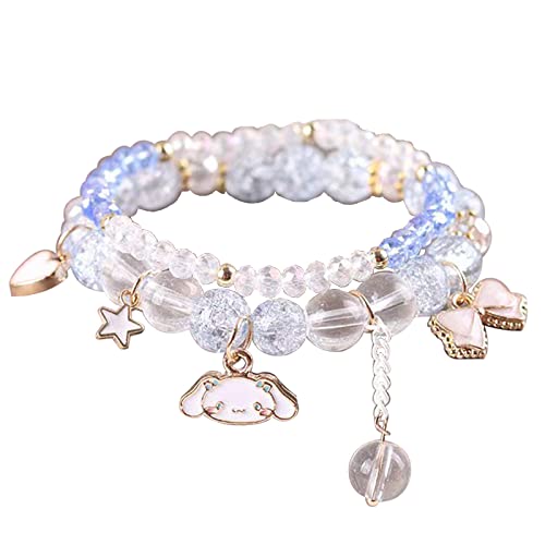 CJIAYUJEW Kawaii Bracelet Crystal Pearl Bracelet, Anime Elastic Stretch Crystal Bead Bracelet Cute Cartoon Kawaii Elastic Beaded Bracelets for Girls Women - C - adjustable