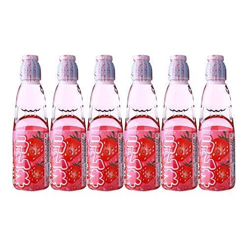 Hatakosen Ramune Soda - Strawberry Flavour 200ml (6 Bottles) - Strawberry - 200 ml (Pack of 6)