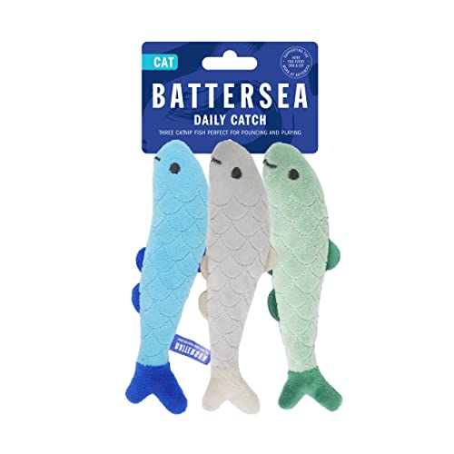 Rosewood Battersea Daily Catch, Catnip Toy For Cats & Kittens, Grey, Blue, Green - Catnip Fish, 3pcs