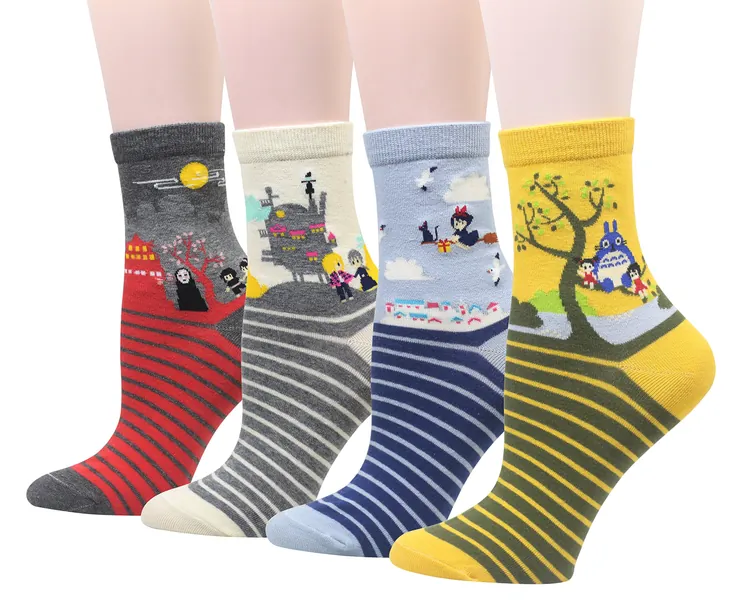 Cansok Women Studio Ghibli Kiki Totoro Spirited away Novelty Crew Anime Socks pack of 4 (Japanese Animation)