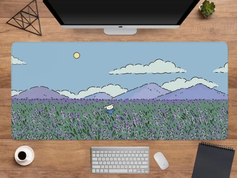 Cute Desk Mat Lavender Nature Mousepad Landscape Pastel 
