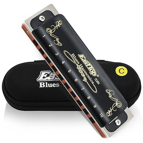 East top Diatonic Harmonica in C, Blues Harp Diatonic Mouth Organ Harmonica C Key 10 Holes 20 Tones, Top Grade harmonica for Adults, Professionals, Beginners and Students - key of C - black