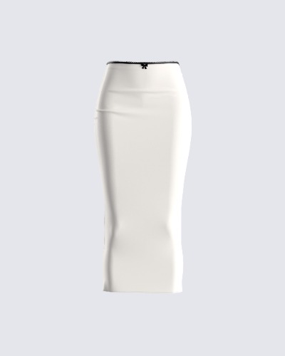 Georgia Ivory Satin Midi Skirt | XS
