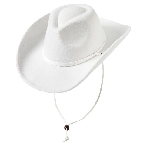 Lanzom Women Men Retro Felt Wide Brim Western Cowboy Cowgirl Hat Dress Up Hat with Wind Lanyard - White - Medium