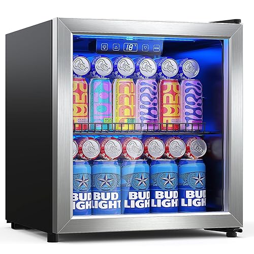 Manastin Beverage Refrigerator Cooler-Mini Fridge Freestanding Cooler with Glass Door, Adjustable Shelves & Digital Temperature Display for Soda, Wine or Beer (Silver, 1.77 Cu.Ft) - Silver - 1.77 Cu.Ft