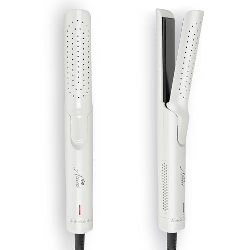 360° Airflow Styler - 2-in-1 Professional Curling Wand & Hair Straightener - Flat Iron Curler with Cooling Fan, Air Vents - Crimper Styling Tool for Volume & All-Day Curls - All Hair Types (White) - Pearl White
