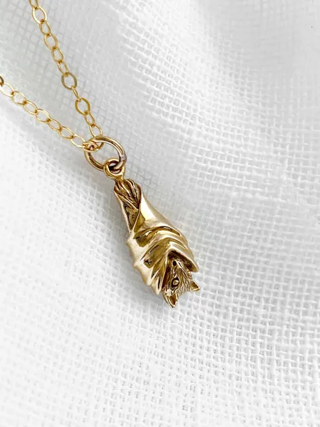Gold Filled or Sterling Silver Bat Necklace Your Choice. Bat Jewelry, Fruit Bat, Vampire Bat, Flying Fox, Halloween Jewelry, Gothic Necklace