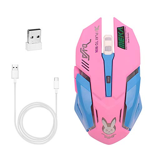 Greshare Gaming Mouse,7 Colors Backlit Optical Game Wireless Mice Ergonomic with 2400 DPI and 6 Buttons 4 Shooting with Nano Receiver for Computer/Win/Mac/Linux/Andriod/iOS,Pink.