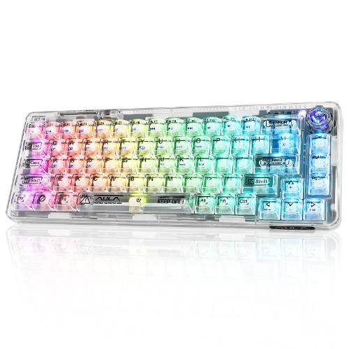 CC MALL 60% Portable Transparent Gasket Mechanical Gaming Keyboard,RGB Backlit Compact 68 Clear Keycaps,Include 2.4Ghz/Bluetooth/USB-C Connections,Ice Crystal Switch(White) - White