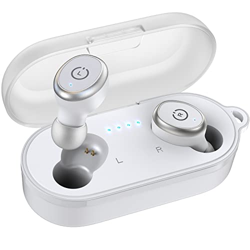TOZO T10 Auriculares Bluetooth IPX8 Impermeable Bluetooth 5.3 In Ear inalámbricos con Estuche de Carga y micrófono, Sonido Premium con Graves Profundos para Correr y Hacer Deporte Blanco - white