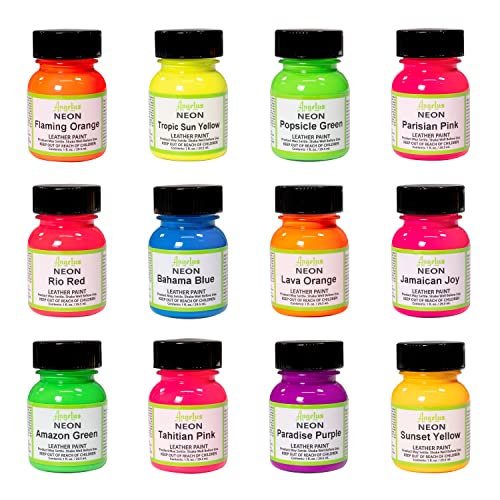 Angelus Leather Paint Set Of 12 Neons 1oz - 29.5 ml (Pack of 12)