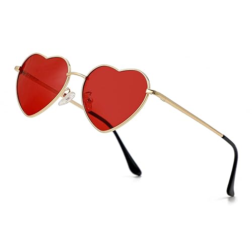 JOVAKIT Polarized Heart Sunglasses for Women Fashion Lovely Style Metal Frame UV400 Protection Lens - A10 Gold/Red - 54 Millimeters