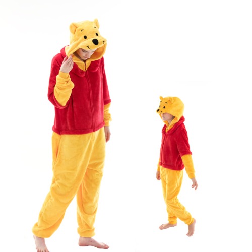 Snug Fit Unisex Adult Onesie Pajamas, Flannel Cosplay Animal One Piece Halloween Costume Sleepwear Homewear - Winnie the Pooh Medium