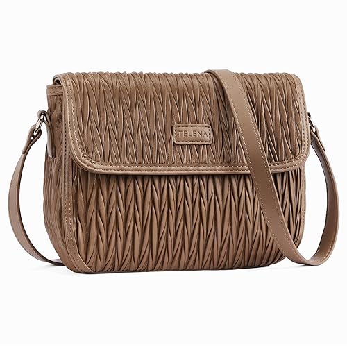 Telena Small Purses for Women Trendy Leather Crossbody Bags Ruched Shoulder Bag with Adjustable Strap - 0-brown