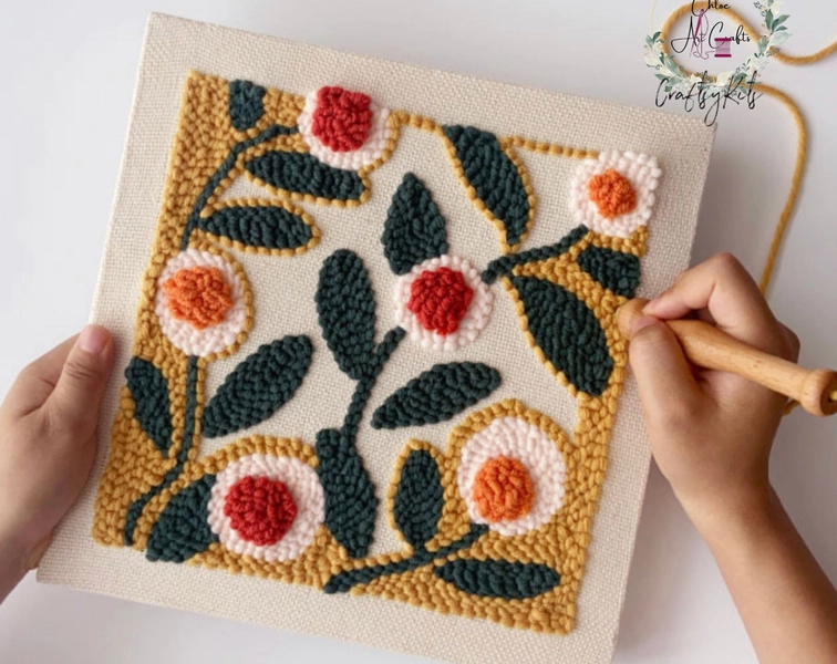 Complete Starter Punch Needle Kit with Adjustable Needle and Yarn - Beginner's Set with Yarn/ All Materials Included