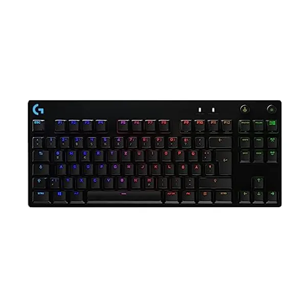 Logitech G PRO TKL mechanische Gaming-Tastatur, GX Blue Clicky Switches, LIGHTSYNC RGB, Design ohne Nummernblock für Esport Gaming, Abnehmbares Mikro-USB-Kabel, Deutsches QWERTZ-Layout - Schwarz - Schwarz - G Pro TKL