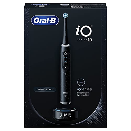 Oral-B iO Series 10 Elektrische Zahnbürste + Ersatzbürste , Bluetooth, 7 Bürstmodi, Coaching, 1 Reisetasche, 1 Tasche, Schwarz / Cosmic Black (Verpackung kann variieren). - Spreckels, Schwarz