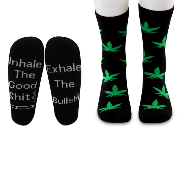 MBMSO Marijuana Weed Socks 2 Pairs Inhale the Good Shit Exhale the Bullshit Socks Marijuana Gifts Funny Stoner Gifts - Inhale the Good Shit Exhale the Bullshit