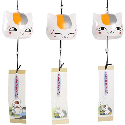 Falytemow Japanese Wind Chimes Cute Cat Small Wind Bells Handmade Glass Japanese Style Pendant for Birthday Gift Home Decors (3pcs White) - 3pcs White