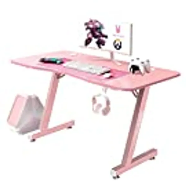 VITESSE Pink Gaming Desk, 40 inch Ergonomic Gaming Desk for Girls, Cute Kawaii Computer Desk, Gaming Tables with Headphone Hook