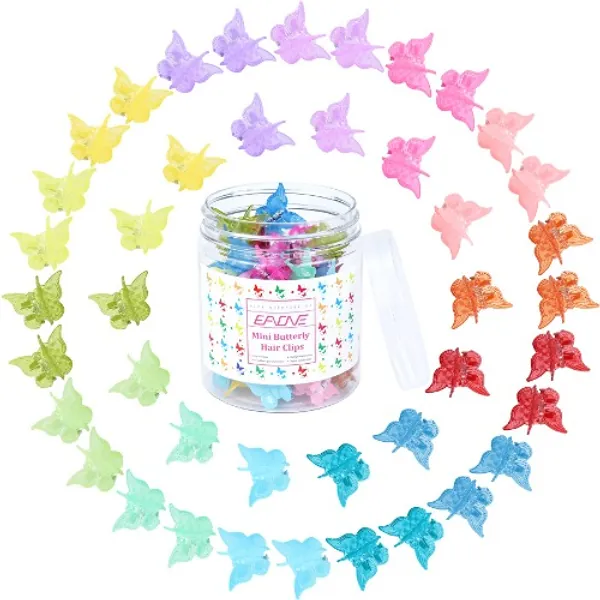 EAONE 50 Pieces Butterfly Hair Clips Pastel Hair Clips Mini Cute Clips Hair Accessories for Hair 90s Girls Women with Box Package, Glossy Jelly Colors - 