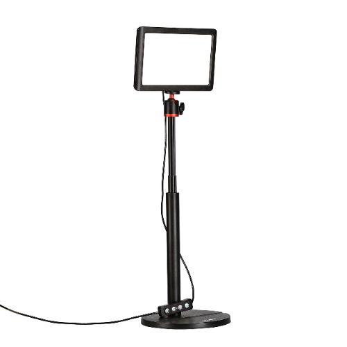 Rollei Lumis Key-Light 28555 LED Video Light with Table Tripod with Remote Control on Cable for Illuminating Video Streams and Conferences Black