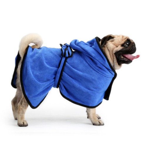 Zellar Dog Bathrobe Towel with Adjustable Strap Hood, Microfibre Fast Drying Super Absorbent Pet Dog Cat Bath Robe Towel for Drying Coats, Small, Blue