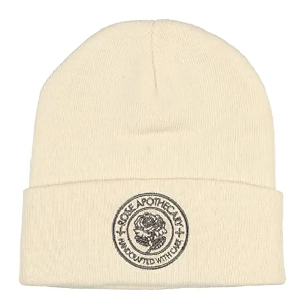 CultureFly Schitt's Creek Rose Apothecary Handcrafted with Care Beanie Skull Cap Hat, Off-white