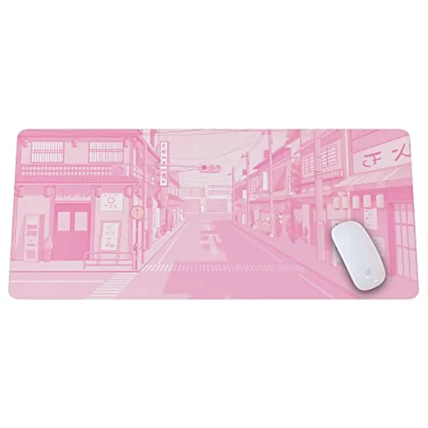 Pink Japanese Anime Retro Vaporwave Mouse Mat Computer Pad for Lap Desk Mat Anime Mouse Pad Kawaii Large Gaming Pad for Mouse and Keyboard QDH