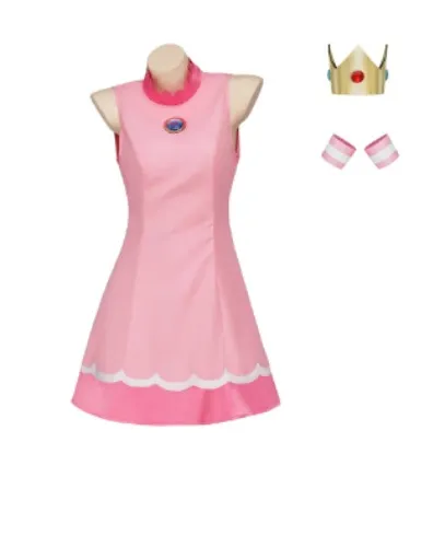 Disfraz de princesa de melocotón, ropa deportiva rosa, traje de tenis de melocotón, vestido de Golf sin mangas con corona para Halloween