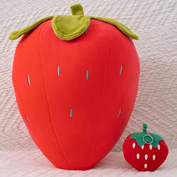XIXISA 2pcs Strawberry Plush Throw Pillow Set, Cute Fruit Stuffed Mushroom Strawberry Plush Pillows for Teen Home Decor … (Red Strawberry 13.77Inch)