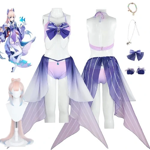 Traje de baño de Anime Genshin Impact Kokomi, traje de baño para Cosplay, Sangonomiya Kokomi, Bikini para playa - AliExpress 200000532
