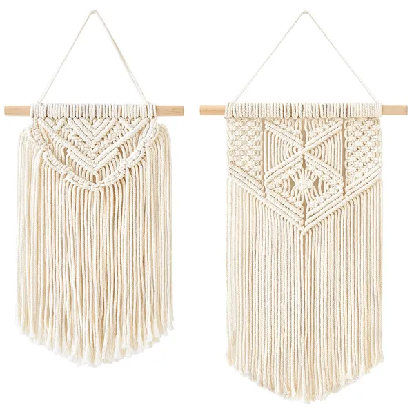 Mkono 2 Pcs Macrame Wall Hanging Art Woven Boho Wall Decor Home Chic Banner Decoration for Bedroom Living Room Nursery Apartment, Handmade Idea Gift, Small Size 13" L x 10" W and 16" L x 10" W - Small
