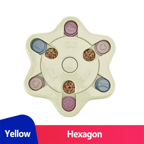 Dog Puzzle Treat Feeder Interactive Toy - Yellow Hexagon