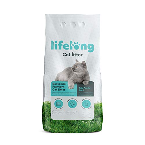 Marca Amazon - Lifelong Arena de bentonita para gatos, Premium con perfume de talco, 10L, Paquete de 1 - grey - 10 L
