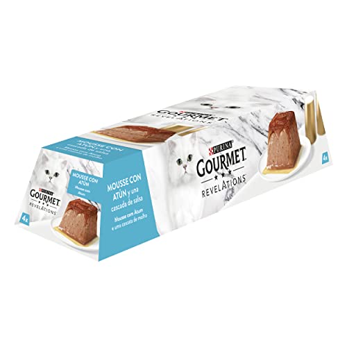 Purina Gourmet Revelations Mousse con Salsa, Comida Húmeda para Gato con Atún, 6 packs de 4 pirámides de 57g - 24 pirámides - Atún