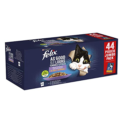 Purina Felix Fantastic Comida Húmeda para Gato Adulto Pack Surtido, 44 sobres de 85g - Adulto - Pack Surtido - 44 sobres de 85g
