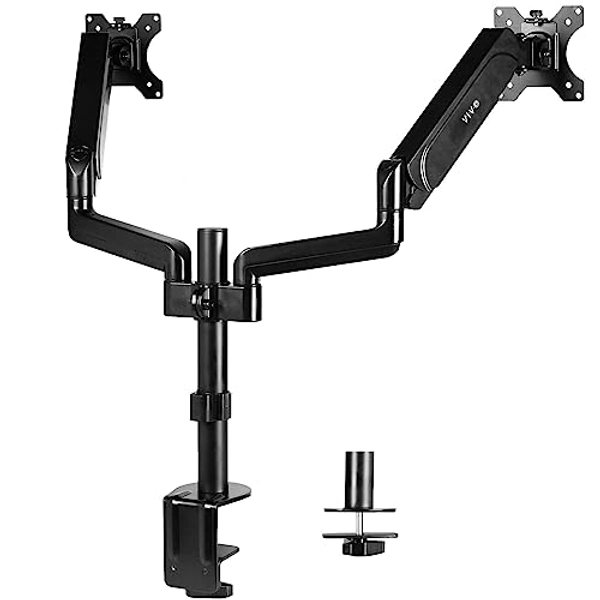 VIVO Dual Arm Mount for 17 to 32 inch Screens - Pneumatic Height Adjustment, Full Articulating Tilt, Swivel, Heavy Duty VESA Stand with Desk C-clamp and Grommet Option STAND-V002K