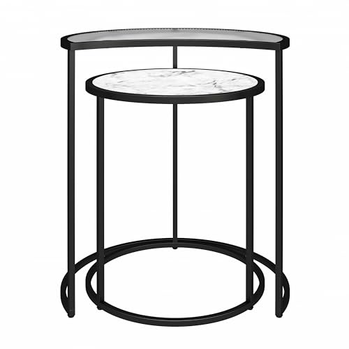 Mr. Kate Moon Phases Nesting End Tables with Glass Tops, White Marble - Nesting End Tables