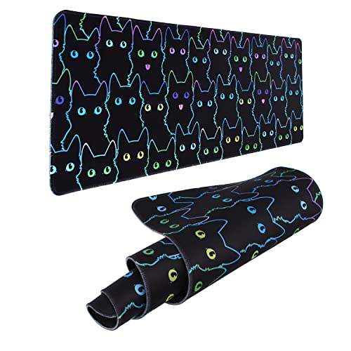 Cute Cat Gaming Mouse Pad Extended Large Desk Mat Cute Mousepad XXL Big Waterproof Keyboard Pads Non-Slip Rubber Base with Stitched Edges for Work Computer Game Office Home Decor 31.5x11.8 Inch - Cute Cat - One Size