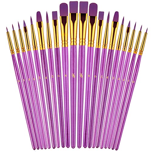 Paint Brushes Set, 2Pack 20 Pcs Paint Brushes for Acrylic Painting, Oil Watercolor Acrylic Paint Brush, Artist Paintbrushes for Body Face Rock Canvas, Kids Adult Drawing Arts Crafts Supplies, Purple - Purple