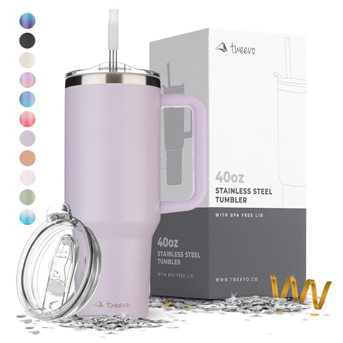 40 oz Tumbler With Lid and Straw Made of Stainless Steel - Double Wall Vacuum Insulated Tumbler With Handle - Sweat Proof Easy Grip, BPA-Free, Dishwasher Safe Tumbler (Orchid) - Orchid