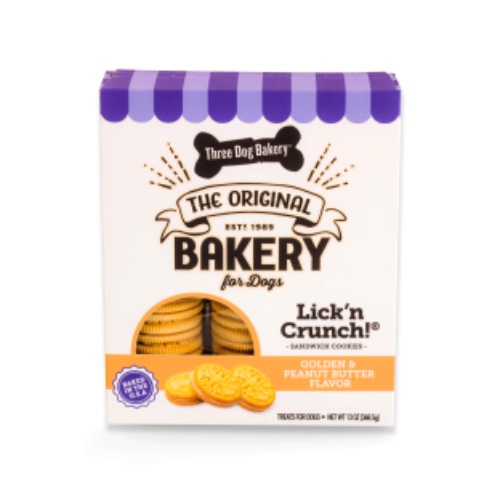 Three Dog Bakery Classic Cremes Baked Dog Treats, Golden with Peanut Butter Filling, 13 oz,Brown,310077 - Golden with Peanut Butter Filling 13 Ounce (Pack of 1)