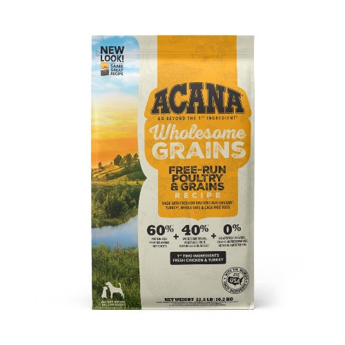 ACANA® Wholesome Grains Dry Dog Food, Free-Run Poultry and Grains, Real Chicken & Turkey, Cage-Free Eggs, Gluten Free, 22.5lb - Wholesome Grains Free-Run Poultry 22.5lb