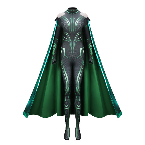 Funhoo Dames Hela Kostuum Thor Halloween Cosplay Jumpsuit Bodysuit met Mantel Groen