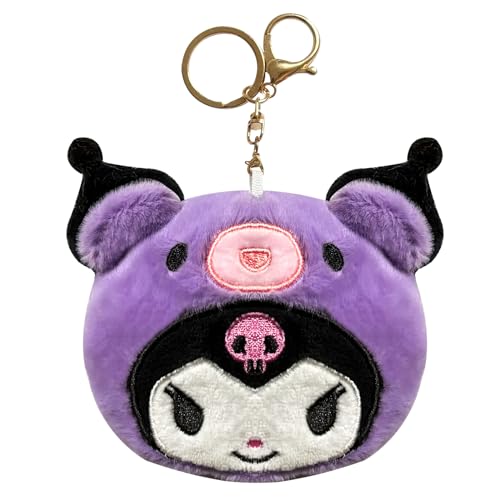 Kawaii Plush Coin Bag, Cute Cartoon KeyChain Wallet, Soft Animals Purse with Zipper, Anime Mini Pouch for Handbag and Car Pendants - purple