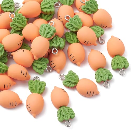 KitBeads 30pcs Resin Carrot Charms Orange Radish Vegetable Charms Kawaii Easter Rabbit Food Carrot Charms for Jewelry Making Bracelets Bulk - Carrot-30pcs