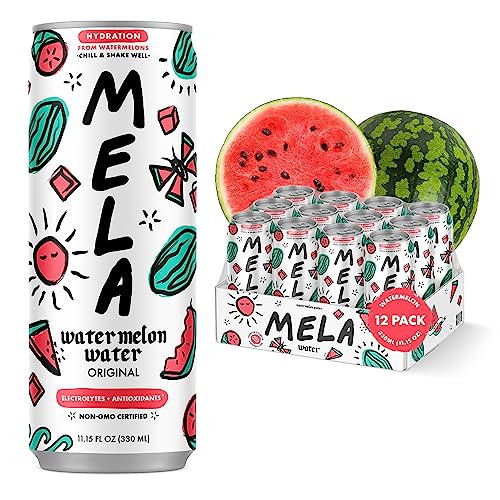 Mela Water Natural Watermelon Juice Drink, Electrolytes & Antioxidants, Natural Hydration, Coconut Water Alternative, Vitamin C, Natural, 11.15 fl oz (Pack of 12) - 11.15 Fl Oz (Pack of 1)