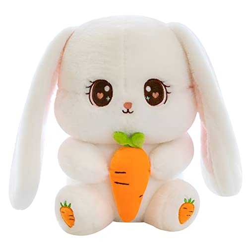 OULV Bunny Stuffed Animal Soft Toy Plushie Sitting Lop Eared Rabbit, Easter White Rabbit Stuffed Animal with Carrot Soft Lovely Realistic Long-Eared Standing Plush Toys