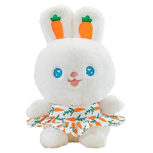 AUCOOMA Bunny Stuffed Animal Cuddly White Rabbit Plushies Toy with Carrot Dress 9.8"